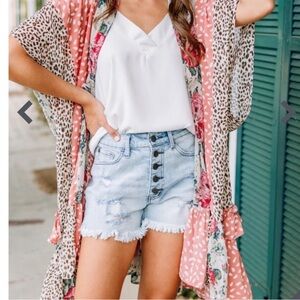 Umgee Floral and Animal Print Swim Kimono - Red and Black